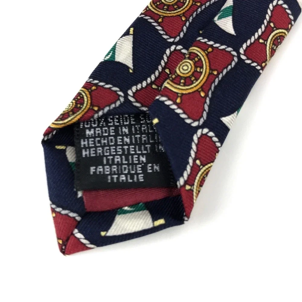 Beaufort Tie Rack Navy Red Nautical Rudder Tie Necktie 100% Silk Made In Italy